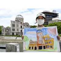 被爆者の講話聴き原爆ドーム描く