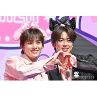 JO1川西拓実＆河野純喜、“メロクロ”コーデで登場 プライベートでの「お忍び純拓デート」実現願う