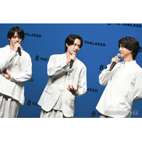 timelesz新メンバー、5人で初のCM会見登場 橋本将生「かき上げと言ったら僕」