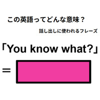この英語ってどんな意味？「You know what」