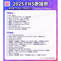 「2025 FNS歌謡祭」第2夜タイムテーブル公開