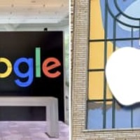 米国のグーグル、アップルのロゴマーク（共同）