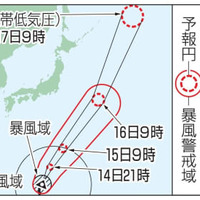 台風1号の予想進路（14日9時現在）