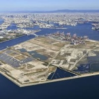 ２０１９年１１月５日撮影　　ＩＲ建設予定地の大阪湾の人工島・夢洲＝大阪市（共同通信社ヘリから）