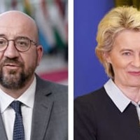 EUのミシェル大統領（左）（ゲッティ＝共同）、フォンデアライエン欧州委員長（ロイター＝共同）
