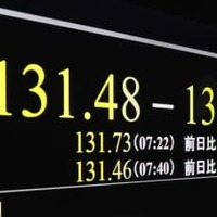 一時1ドル＝131円台を付けた円相場を示すモニター＝2日午前、東京・東新橋　