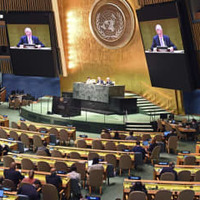 NPT再検討会議の最終日の会合＝26日、米ニューヨーク（共同）