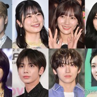(上段左から)鶴房汐恩、丹生明里、河田陽菜、ユナ(下段左から)ボムギュ、テヒョン、YUMA 、ニンニン(C)モデルプレス