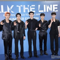 ライブ本番前に囲み取材に応じたENHYPEN/(左から)NI-KI、HEESEUNG、JAKE、SUNGHOON、JUNGWON、SUNOO、JAY(C)モデルプレス