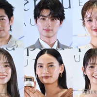 「クレ・ド・ポー ボーテ POPUPイベント」フォトコールに登壇した（上段）ディーン・フジオカ、本田響矢、谷まりあ（下段）泉里香、大政絢、久間田琳加（Cモデルプレス）