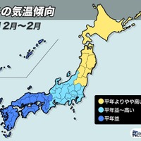 冬の気温傾向、2025年12月~2026年2月