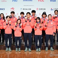「第25回オリンピック冬季競技大会 TEAM JAPAN 帰国時記者会見」に出席した選手たち（C）モデルプレス