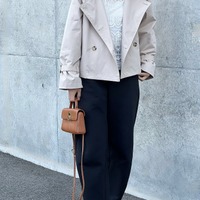 156でキッズサイズをセレクト。着心地とシルエットが優秀な【ユニクロ】パンツでつくるショートトレンチスタイル【40代の毎日コーデ】