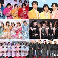 （上段左から）M!LK、モナキ（中段左から）FRUITS ZIPPER、LE SSERAFIM（下段左から）＝LOVE、THE RAMPAGE