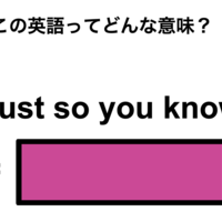この英語ってどんな意味？「Just so you know」