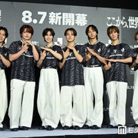 イベントに出席したTravis Japan（左から）松田元太、吉澤閑也、七五三掛龍也、宮近海斗、中村海人、川島如恵留、松倉海斗（C）モデルプレス