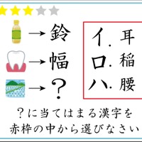 【クイズ】解けたらIQ120。「?」に入る漢字は赤枠の中のどれでしょう