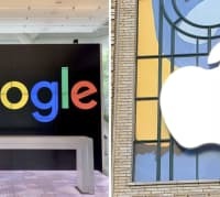 米国のグーグル、アップルのロゴマーク（共同）