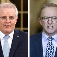 オーストラリアのモリソン首相、アルバニージー労働党党首（いずれもゲッティ＝共同）