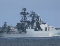 北海道東方の太平洋で活動したロシア海軍の駆逐艦＝9日（防衛省統合幕僚監部提供）