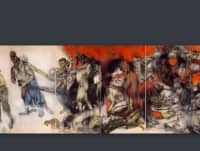 被爆の惨状を描いた「原爆の図」をオンラインで鑑賞するイベント＝18日（参加者の名前を画像加工しています）