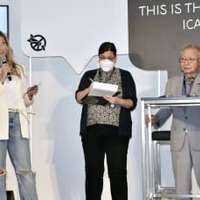 記者会見するICANのフィン事務局長（左）と被団協の木戸季市事務局長（右）＝19日、ウィーン（共同）