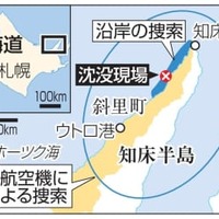 観光船沈没現場、捜索範囲