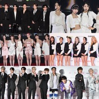 （上段左から時計回り）Stray Kids、LE SSERAFIM、TWICE、iKON、ENHYPEN、Kep1er （C）モデルプレス