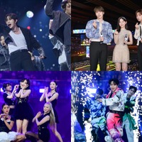 （左上から時計回りに）ATEEZ、MC、TEMPEST、OH MY GIRL「SBS INKIGAYO LIVE in TOKYO」（C）SBS