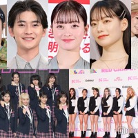 （上段左上から）やす子、高橋文哉、橋本環奈、なごみ、平成フラミンゴ（下段左から）ME:I、TWICE（C）モデルプレス