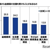 親から金銭的支援を受けた経験があるもの