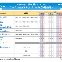 スカイガーデン 夏休み宿題フェスティバルワークショップスケジュール（8月前半）