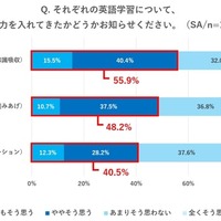 それぞれの英語学習について今まで力を入れてきたかどうか