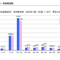 「百日咳」東京都、年齢階級別・性別報告数