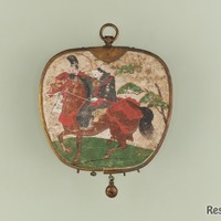 重要文化財　木製彩色婦人乗馬図華鬘（もくせいさいしきふじんじょうばずけまん）