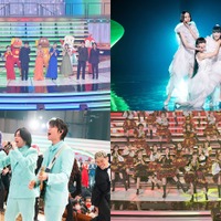 「第76回NHK紅白歌合戦」（上段）「あんぱん」SPステージ、Perfume（下段）Mrs. GREEN APPLE、AKB48（C）NHK