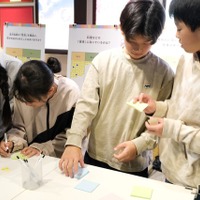 自分の意見を付箋に書く子供たち