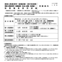 国家公務員採用試験の受験案内、一般職試験（高卒者試験および社会人試験・係員級）と税務職員採用試験