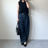 全身【GU】人気アイテムで完成。シルエットがオシャレで脚が長く見えるデニムの着こなし【40代の毎日コーデ】