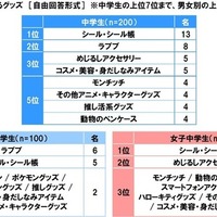 自分のまわりで流行っているグッズ（中学生）