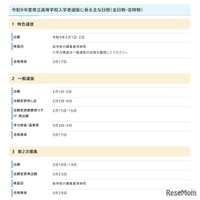 2027年度県立高等学校入学者選抜に係るおもな日程（全日制・定時制）