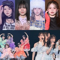 （左から）遠藤まりん、市原愛弓、小坂菜緒、早瀬ノエル、立花琴未、松本ももな（下段左から）FRUITS ZIPPER、日向坂46（C）モデルプレス