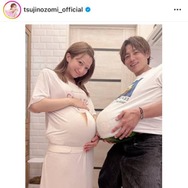 第5子出産間近の辻希美、杉浦太陽との“ダブル”ふっくらお腹SHOTを公開「もうすぐ会えるね」