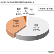2025年6月から8月の初診時程度別の救急搬送人員