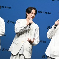 timelesz新メンバー、5人で初のCM会見登場 橋本将生「かき上げと言ったら僕」