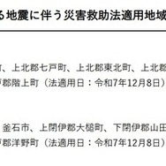 令和7年青森県東方沖を震源とする地震にともなう災害救助法適用地域