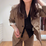 上下【ユニクロU】のセットアップジャケットスタイル。クールにこなれる秘訣は黒のインナー使い【40代の毎日コーデ】