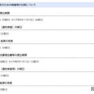 入学者決定のための検査等の日程