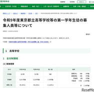 令和9年度都立高等学校等第一学年生徒募集人員