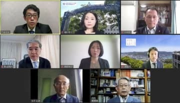 「日本国際問題研究所　軍縮・科学技術センター」が開いた核軍縮に関するオンラインセミナー。中段右はRECNAの西田充教授＝28日